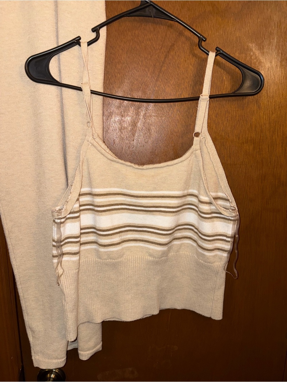 No Boundaries Cream Striped Knit Top and Drawstring Pants Set - Picture 4 of 4